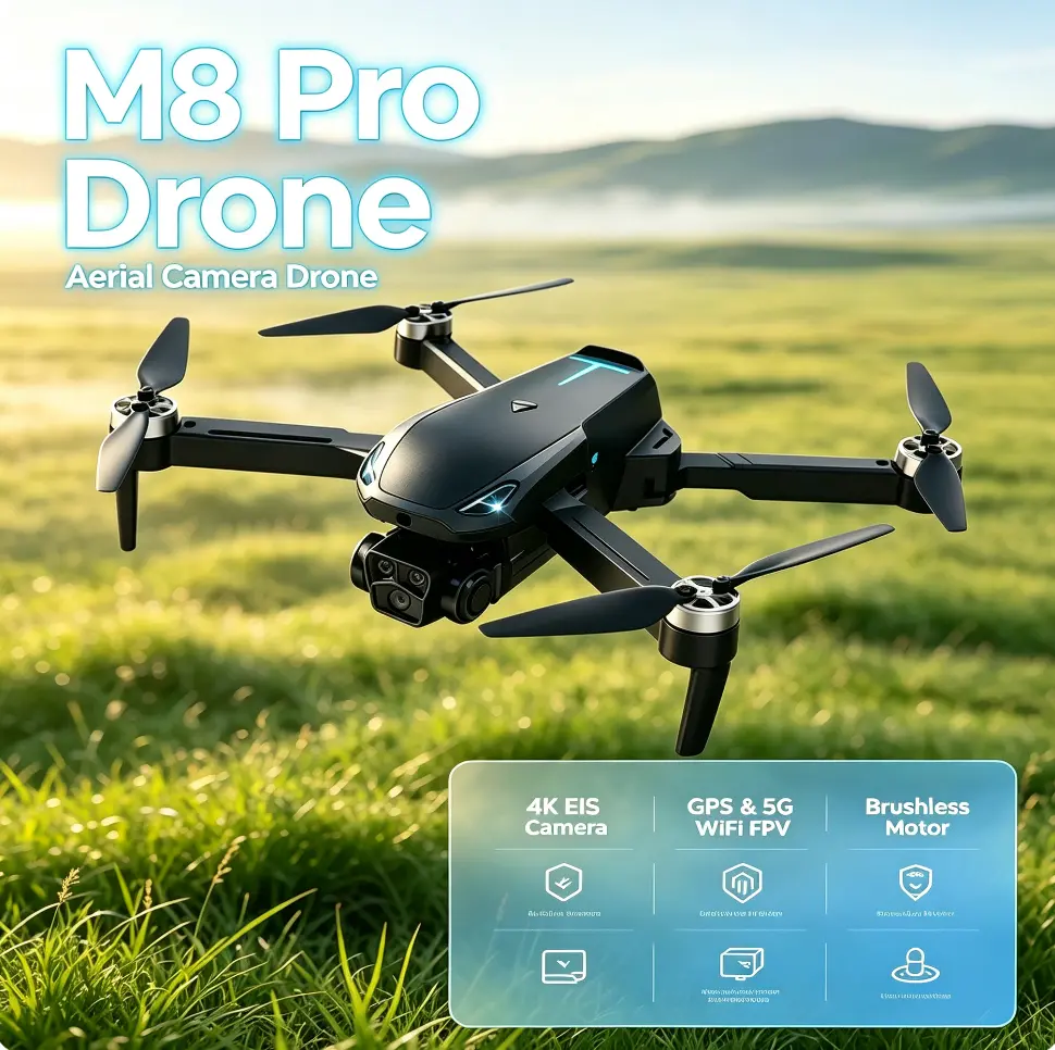 2026 M8 Pro Drone – 4K EIS Camera, Brushless Motor, Optical Flow Hover,GPS & 5G WiFi FPV,  Smart Obstacle Avoidance, Auto Return, 360° Stunt Roll, Dual Batteries Included