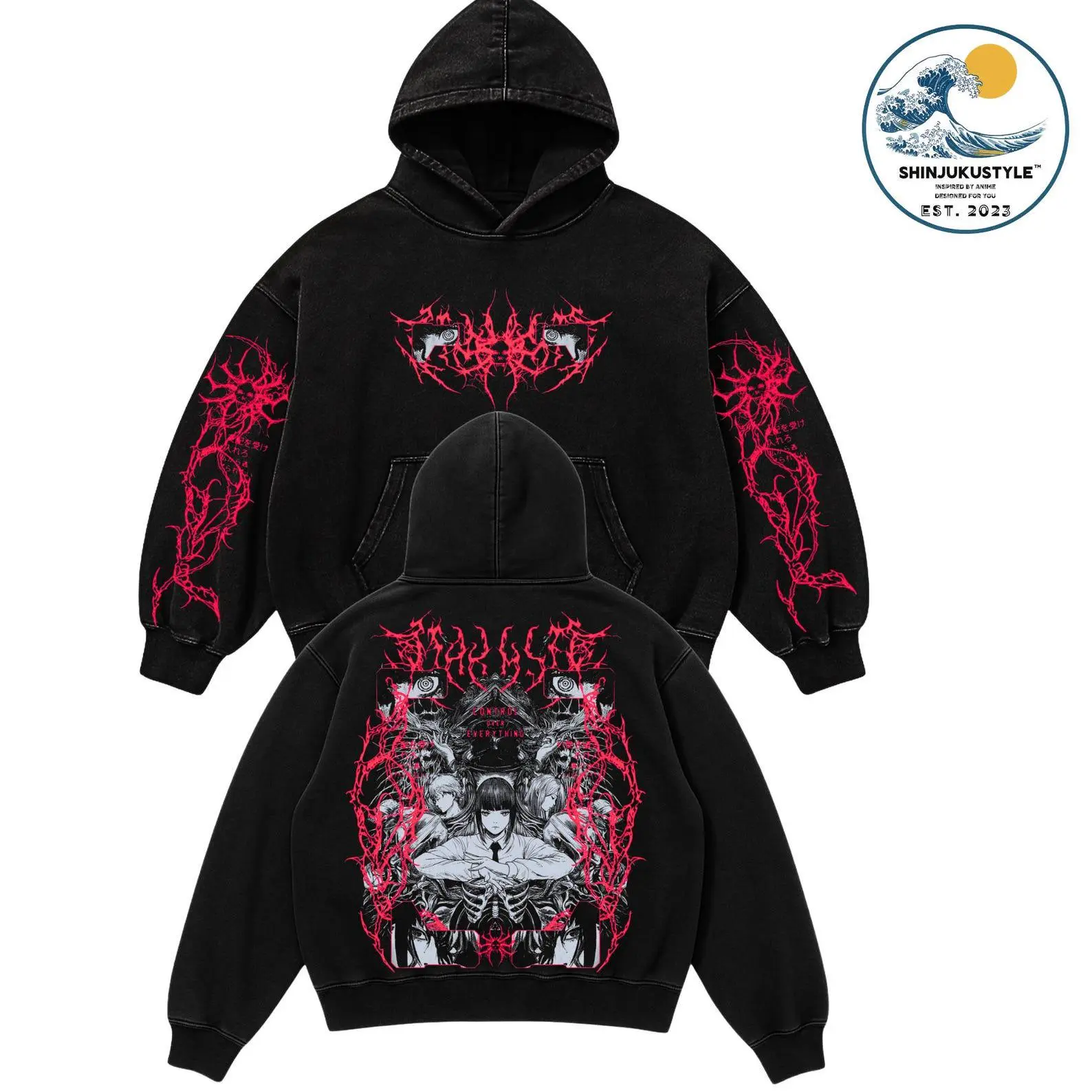 Chainsaw Man Makima Anime Hoodie - Washed Harajuku Y2K Pull-Over Hoodie , Halloween  Street Wear.