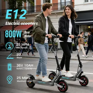 ZWHEEL Adult Electric Scooter, 800W Rear-Mounted Motor, Premium Lithium Battery, 10" Tubeless Tires, 25Mph, 25 Miles Max Range, Front & Rear Dual-Side Shock Absorbing Arm, Disc Brake system, Range by 4 Speed Modes
