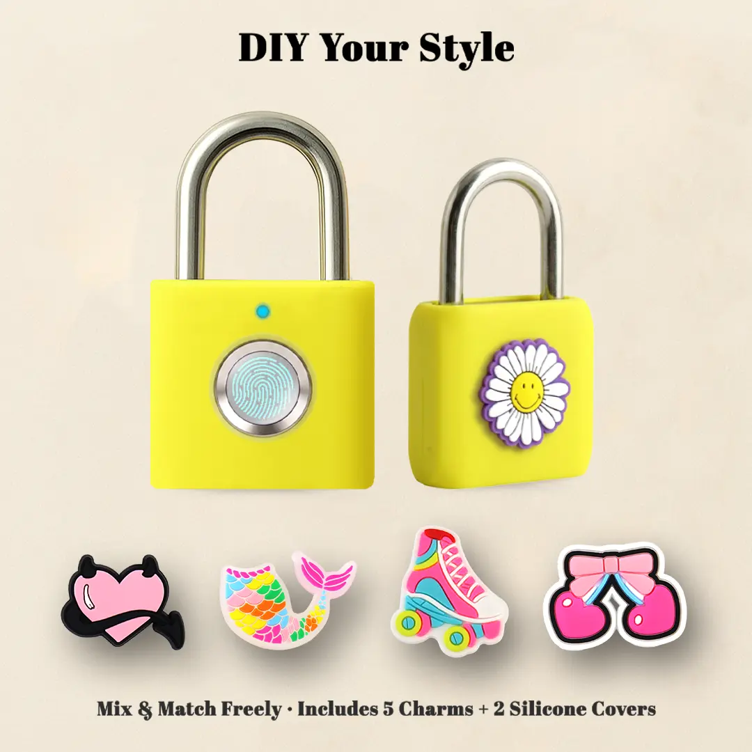 Rechargeable Biometric Smart Padlock - 20-Fingerprint Capacity, Punk Style, Butterfly Design, Cute DIY Keyed Box Lock, Unisex Hardware Security Lock for School