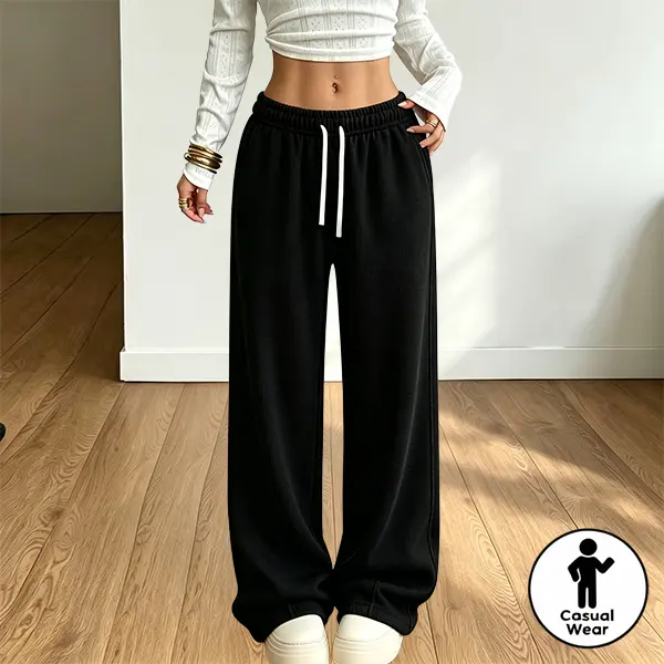 Women’s casual wide-leg sweatpants, elastic waistband with drawstring, loose long pants, soft and comfortable loungewear, versatile for fitness/streetwear/everyday wear