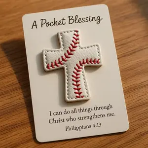 1 Pc Pocket Blessing – Baseball Cross Edition, Handmade Baseball Cross Pocket Blessing with Verse Card, Compact Size Christian Faith Gift for Athletes, Inspirational Sports Keepsake for Players and Coaches