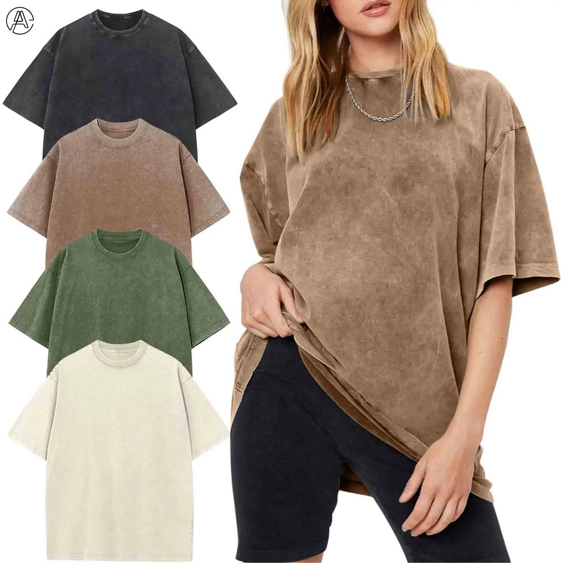 Arssm 4-Pack Unisex Oversized T-Shirts – Acid Wash Vintage Loose Fit Heavyweight Cotton Tees, Baggy Streetwear Tops for Men & Women