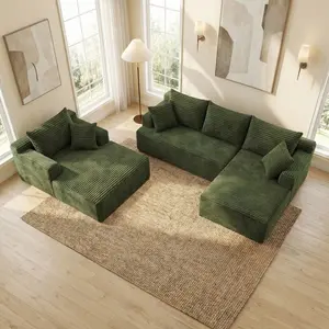 QIMENG Boneless Oversized Modular L-Shaped Corduroy & Velvet Upholstered Sofa with Fixed Arms, Traditional Design, Deep Seat, Free-Combination Floor Couch for Living Room, Couches for Living Room