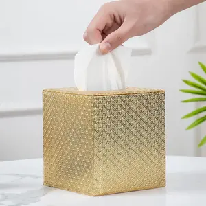 Gold Square Tissue Box Cover and Holder for Bathroom Accessories
