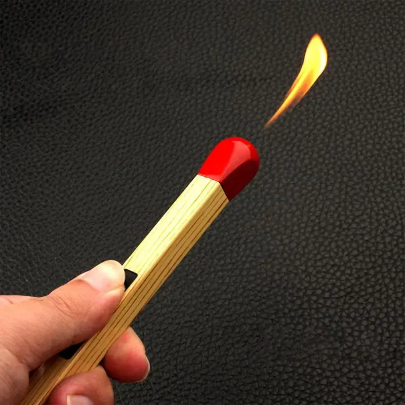 Refillable Butane-Free Matchstick-Shaped Lighter - 1 Unit, Adjustable Flame, Wood Grain Design, BBQ Grill Ready, ABS Novelty Lighter, Box-Included, BBQ to Camping Use, Unique Men's Gift, Christmas Stocking Stuffer