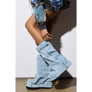 AZALEA WANG ANGELA FOLD OVER PLATFORM BOOT IN DENIM