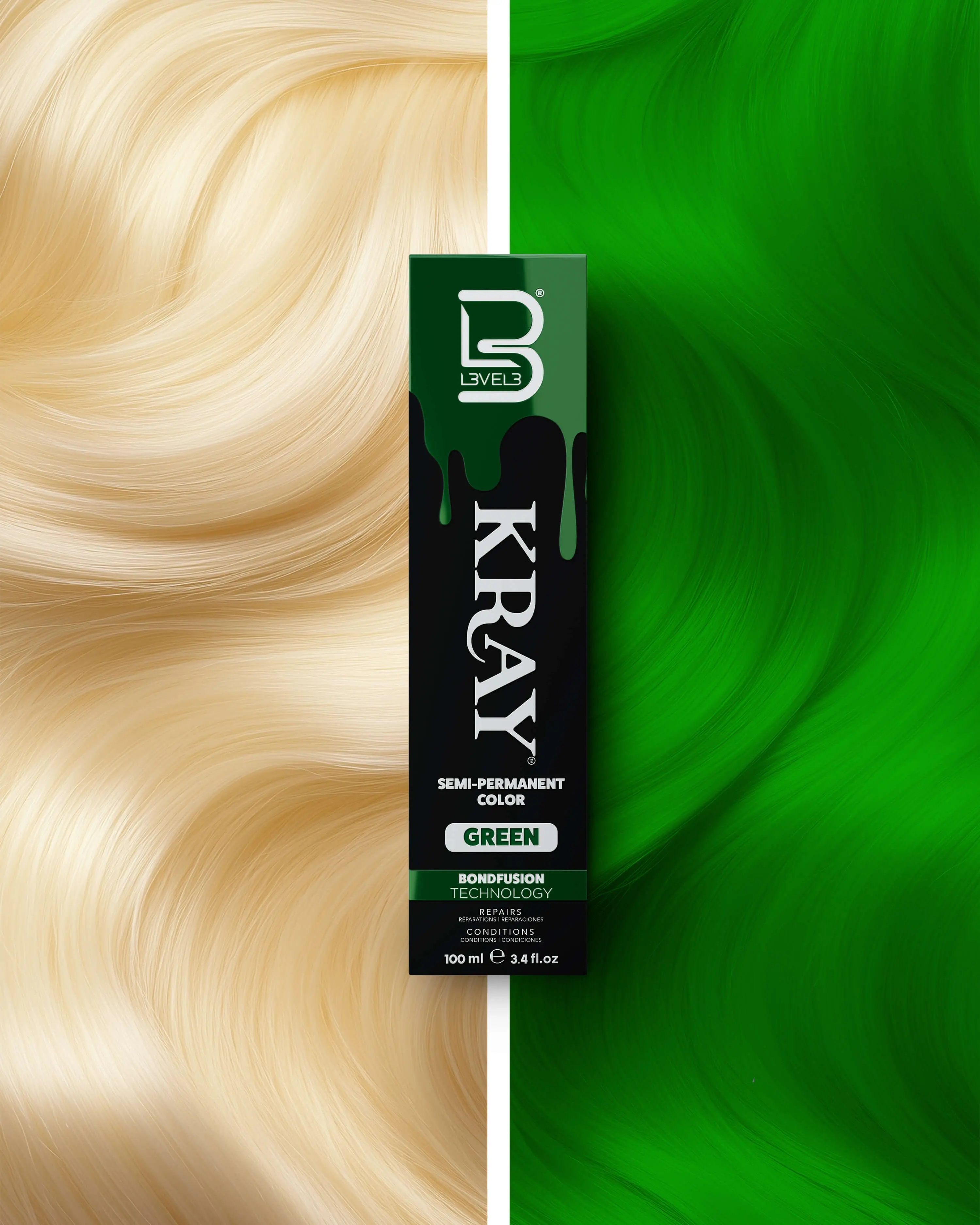 L3VEL3 KRAY Green Semi Permanent Color with Aloe Vera Organic Argan Oil & Sunflower Seed Oil Nourishing  Formula