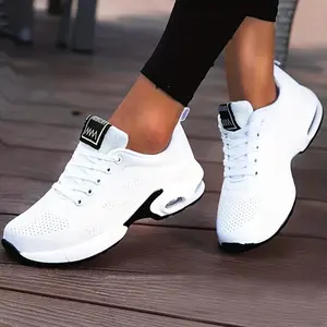 [Air Cushion Comfort Sneakers] Women's Air Cushion Sneakers, Flying Woven Shock Absorbing Running Shoes, Lace Up Comfortable Outdoor Sports Shoes