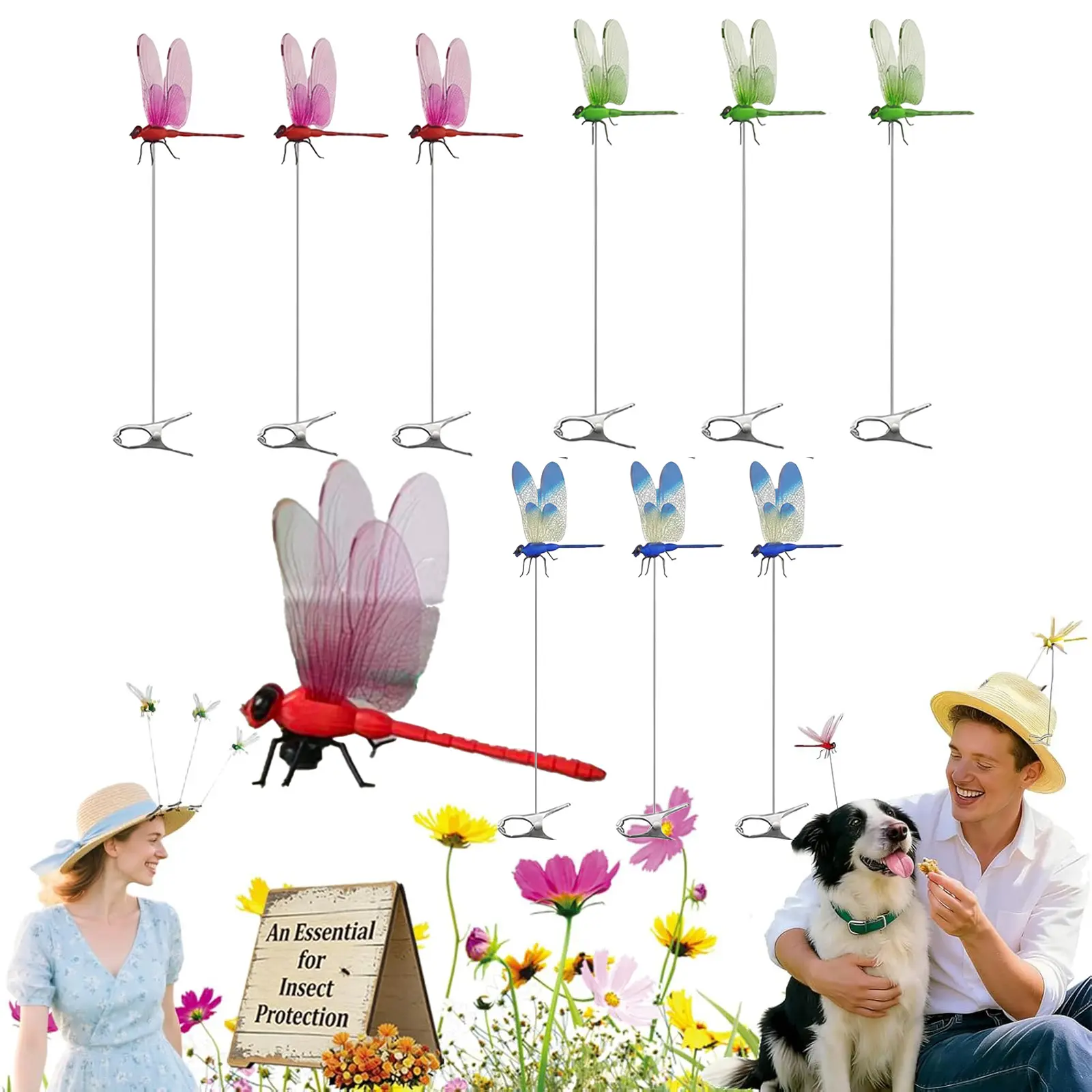 Dragonfly Shape Garden Clips, Realistic Look Natural Predator Pest Deterrence, Outdoor Garden Decor for Home Improvement