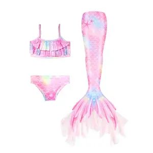 Girls Mermaid Swimsuit Set, Three-Piece Mermaid Tail Princess Swimwear, Side Zipper Bikini, Birthday Gift, No Fins, Swimwear SetsRAIMENTRY