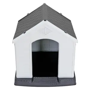 Pet Republic 34'' Plastic Dog House Waterproof Outdoor Large Pet Shelter Kennel W/Air Vents, Gray