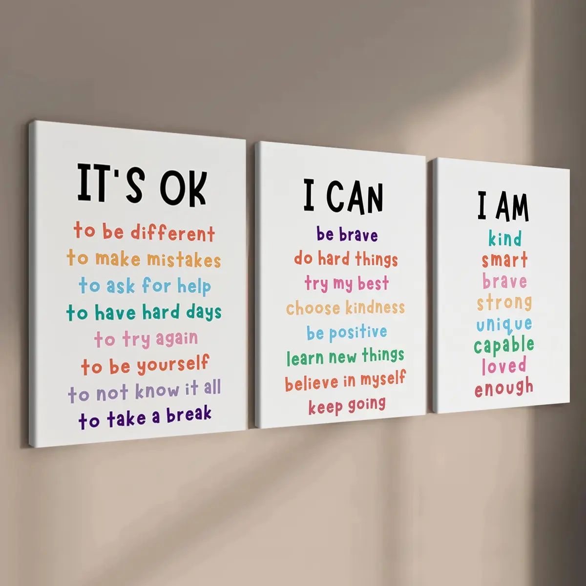 3 count wooden frame canvas, Healing is self-acceptance inspirational poster, inspirational copy decoration, mural, home decoration, modern living room decoration, suitable for corridor wall art, Hanging wall art, HD, waterproof, art