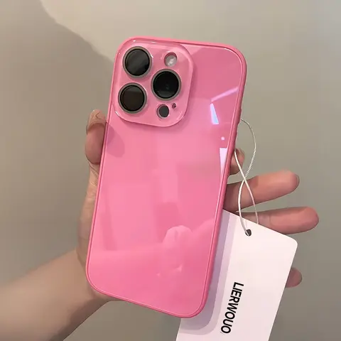Protective Cellphone Casing for iPhone 18 Pro Max/17/16/15/14/13 Pro Max/12/11 Plus/Air/17E/16E/MINI - Cute Bright Pink Glossy Smartphone Handheld Device Cover, Soft Skin-Feel TPU Bumper, Polycarbonate Back, Full Lens Protection, Minimalist Accessory