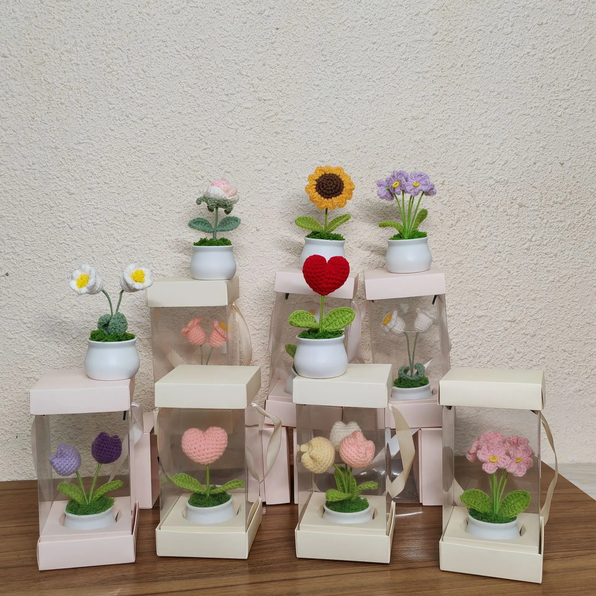 4cm Yarn Crochet Artificial Flowers Potted Decorative Plants - Home Office & Car Dashboard Decor, Birthday & Teacher's Day Gift
