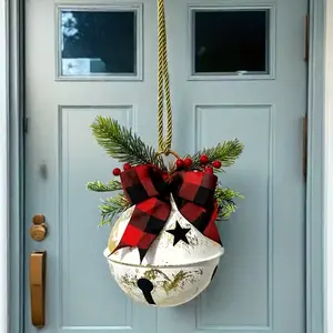 Christmas Bell Ornament with Bow and Straw Door Knocker, Festive Holiday Decoration, Cute Christmas Decor for Home & Party