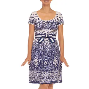 1960S OSCAR DE LA RENTA Navy Blue & White Floral Mod Cocktail Dress