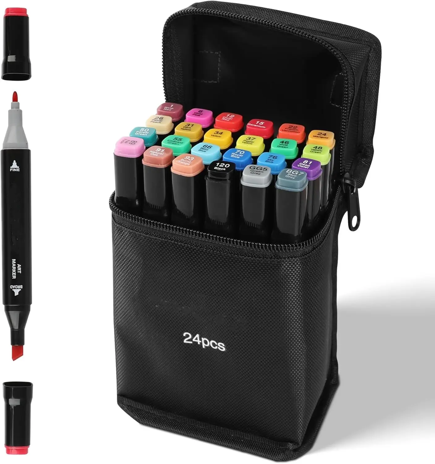 24 Pcs Alcohol Based markers, Alcohol Markers Set, Dual Tip Alcohol Sketching Drawing Markers Animation for Adults Kids
