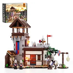 【NEW】Funwhole Medieval Training-Ground Lighting Building-Bricks Set 964 Pcs -Creator Castle with 5 Medieval Soldier Minifigures Collectible Display Set  Holiday Gift for Adults and Teens