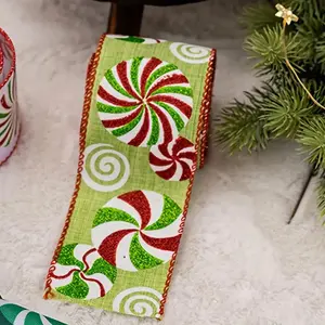 Burlap Candy Stripe Ribbon for Christmas Wreaths, Tree Decorations, Ornaments, Gift Wrapping, DIY Crafts, Party Decoration and Bouquets