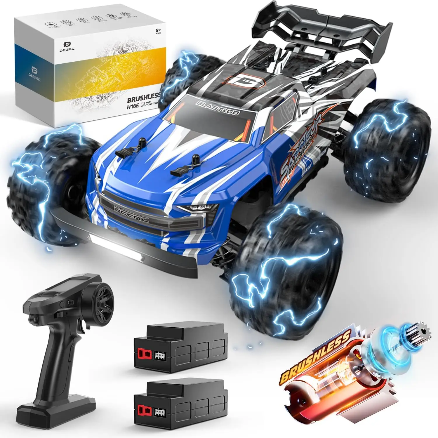 DEERC H16E Brushless Extreme High Speed Remote Control Truck,Max 70kph,1:16 4X4 RTR Fast RC Cars, All Terrains,Off Road Hobby Electric Vehicle Gift