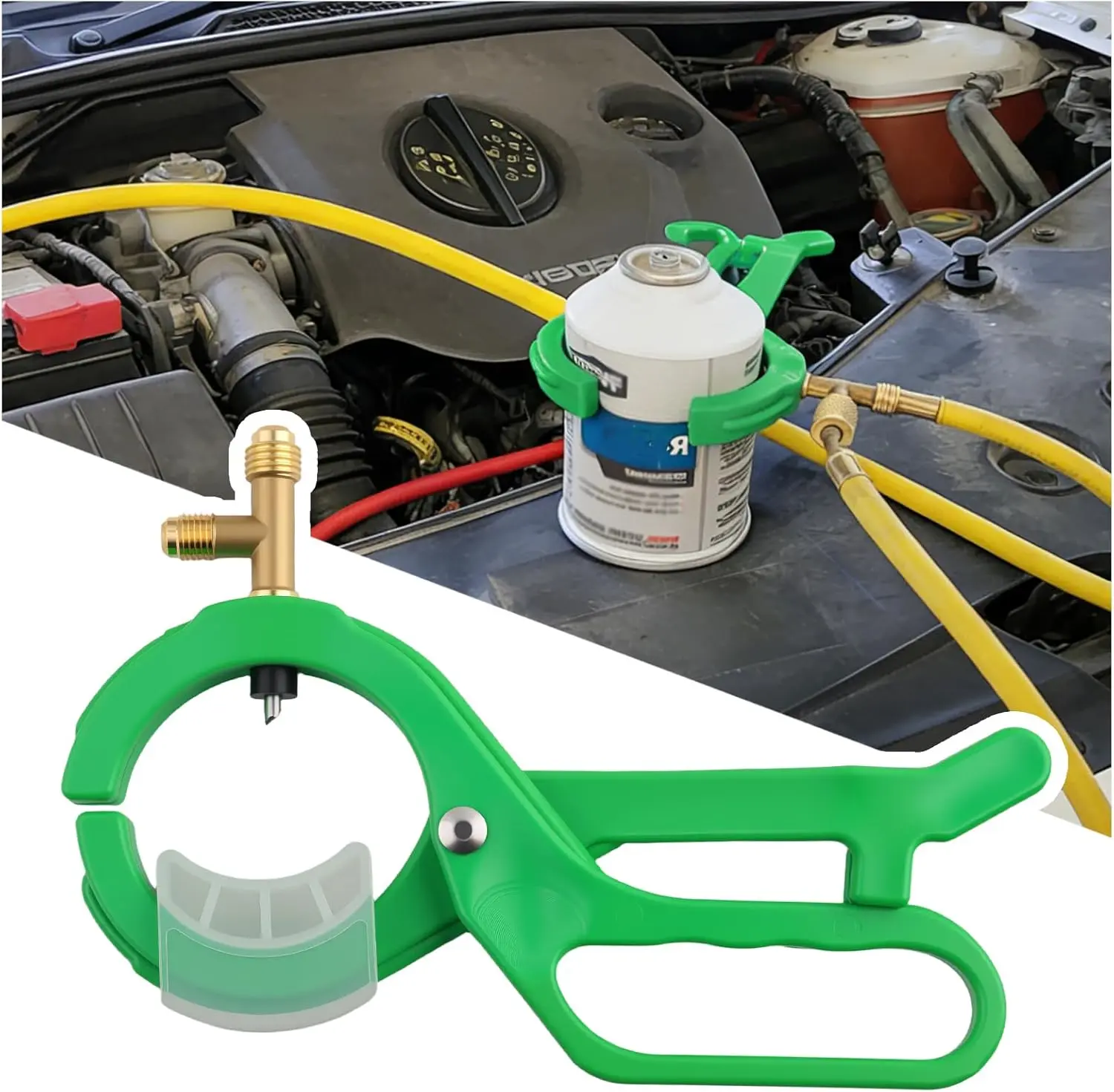 R12 R134A Can Tap with 1/4" SAE & 1/2" Thread,3-in-1 Side Can Tap Valve Refrigerant Dispenser Kit with Metal Hinge Pin,Universal Refrigerant Can Taps Tool for Car AC System