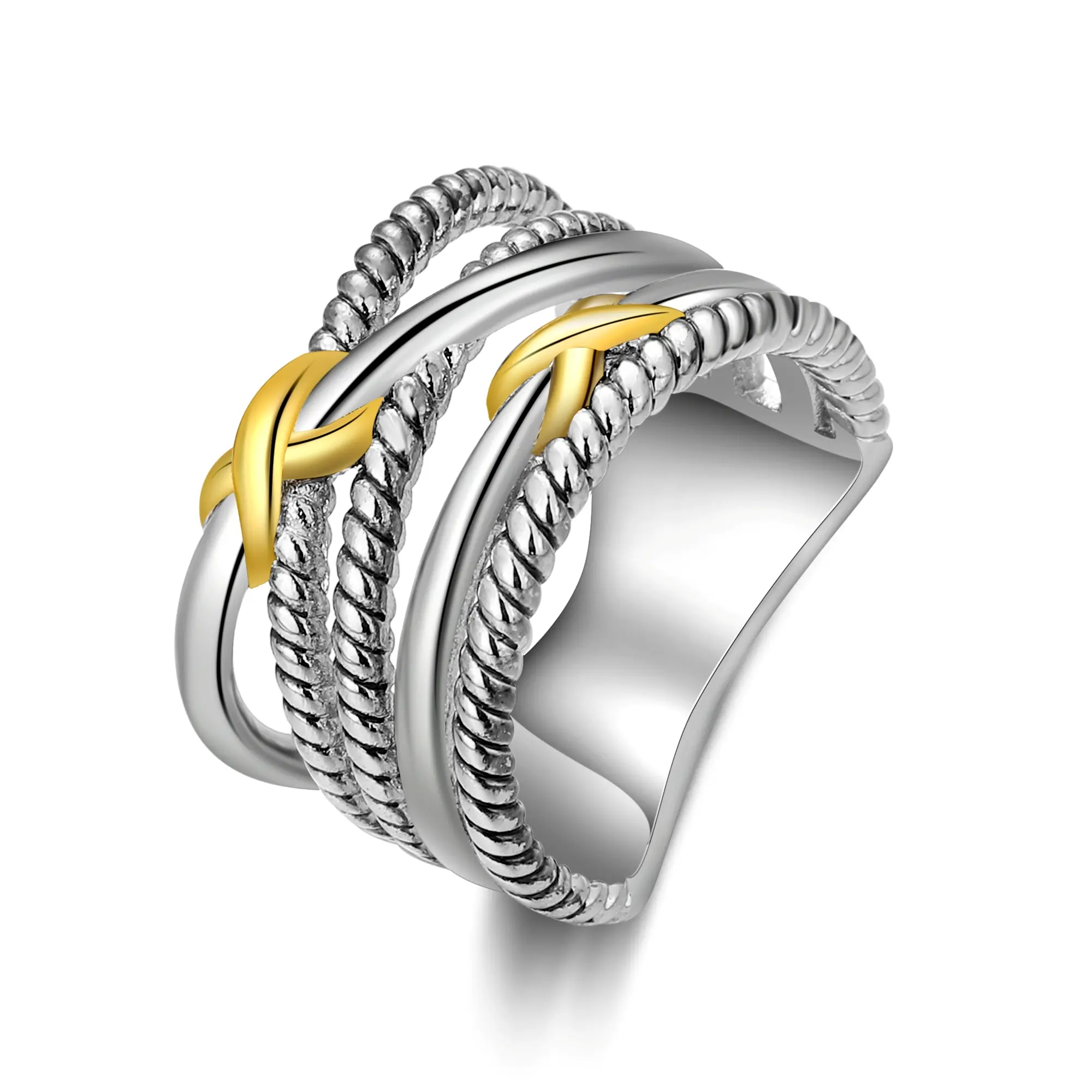 MYTYS Simple Lines Twisted Ring Two Tone Hollow Ring Elegant Heart Design Cable Wire Hollow Rings For Women Trendy Jewelry Beauty Birthday Gift Comfortable To Wear