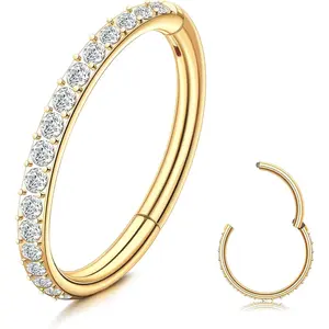 Milacolato G23 Titanium CZ Geometric Body Jewelry Set, 18G-16G Hinged Clicker Hoop for Nose Piercings, Septum, Lip, 6mm/8mm/10mm Silver & Gold summerwins