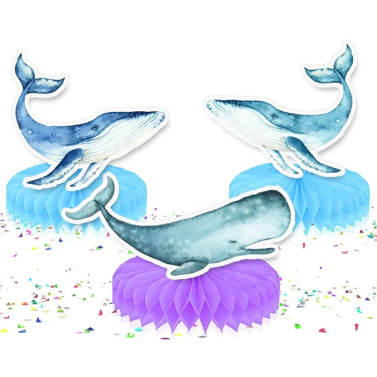 Majestic Whales Honeycomb Decor Set - 5pcs Oceanic Party Centerpieces
