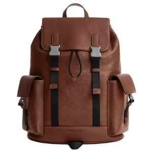 COACH Clark 33 Adjustable Strap Classic Monogram Pebbled Leather Backpack – Unisex Vintage Brown