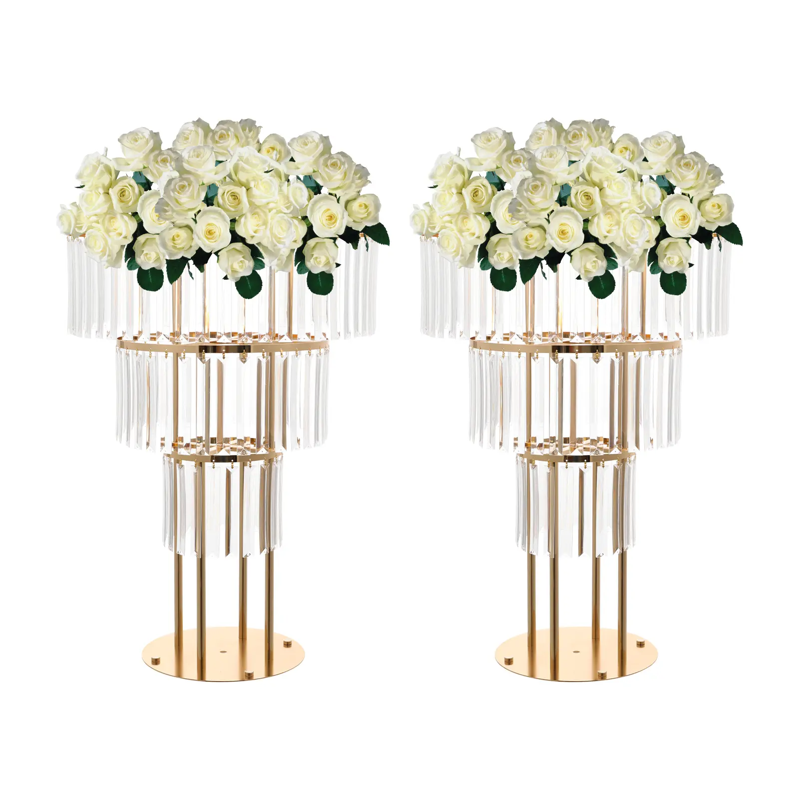 Gold 3-Tier Iron-Acrylic Round Flower Stand (5kg Load) - Wedding Table Centerpieces, Home Decor Ornaments for Birthday, Party, Garden, Indoor Outdoor Home Supplies