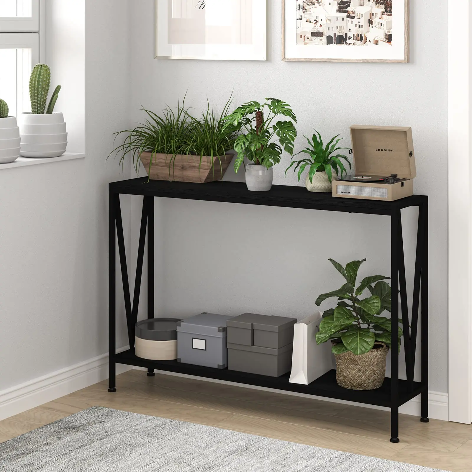 【GARVEE】BCT001 Console Table, 47.2 inches wide, with a sleek grey finish; perfect for modern interiors, offering style, sturdy design, and versatile use in living rooms, hallways, or offices
