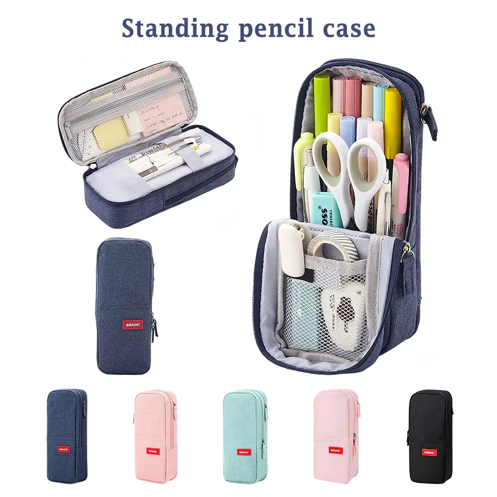 Solid Color Standing Pencil Case with Magnetic Phone Holder, Large Capacity 2-Compartment Pencil Bag, College School Supplies & Back to School Shopping Supplies for Kids & Teens, Pencil Pouch