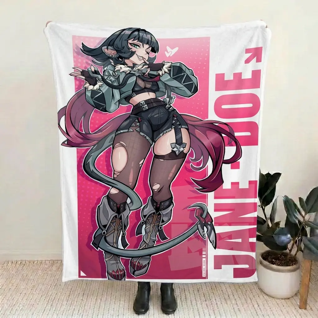 Jane Doe V4 Anime Flannel Blanket | Zenless Zone Zero Merch, Cozy Up with Ellen Joe, Anime Flannel Blanket