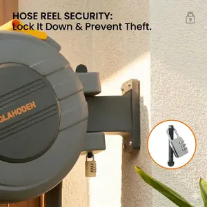 GLAHODEN Retractable Hose Reel, Max 130 FT / 115 FT / 100FT / 65FT Garden Water Hose Reel with 9-Pattern Nozzle, 180° Swivel Bracket Wall-Mounted, Automatic Rewind, Lock at Any Length, with Slow Return System，Optional Metal Bracket， Pressure Hose Reel