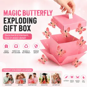 Butterfly-Themed Gift Box | Decorative Surprise Box for Birthdays, Valentine's Day，Weddings, Anniversaries & Christmas (Pink) Elegant Magical Touch