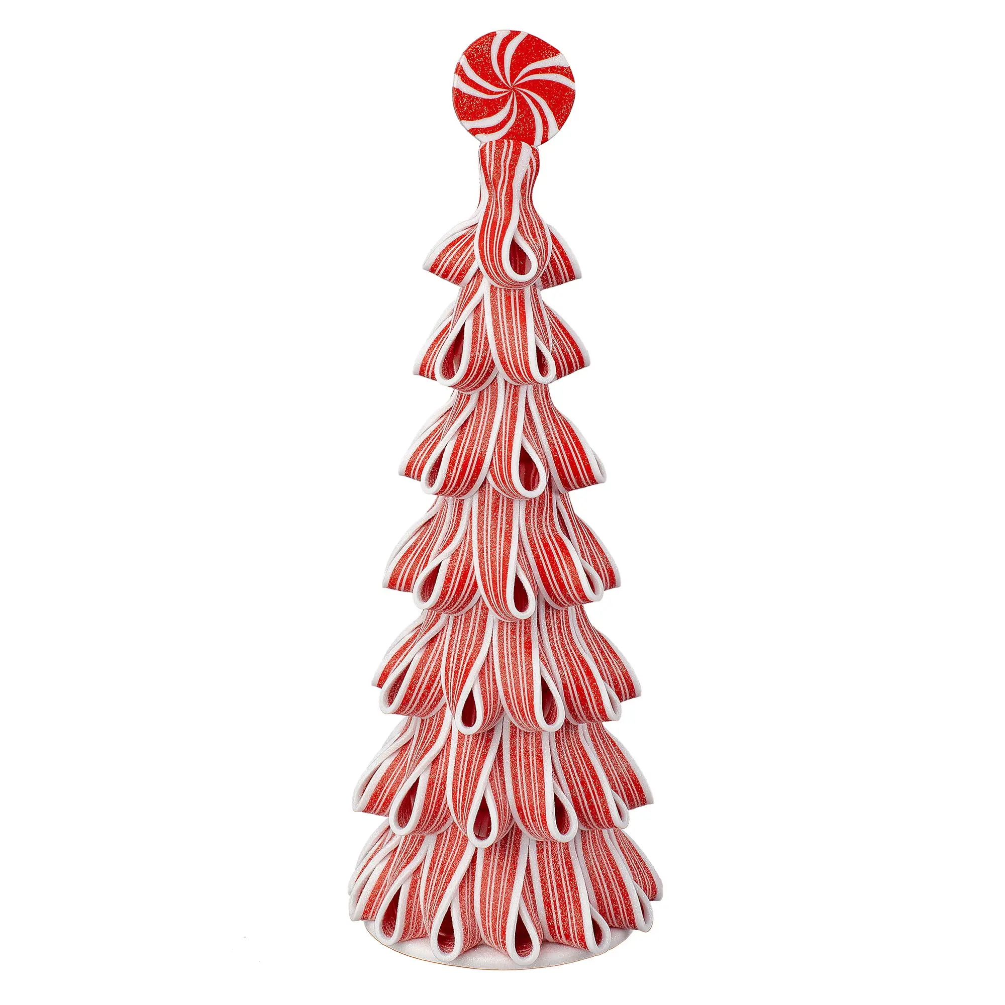 Ribbon Peppermint Candy Christmas Tree Tabletop Decoration, Red and White, 13.5"