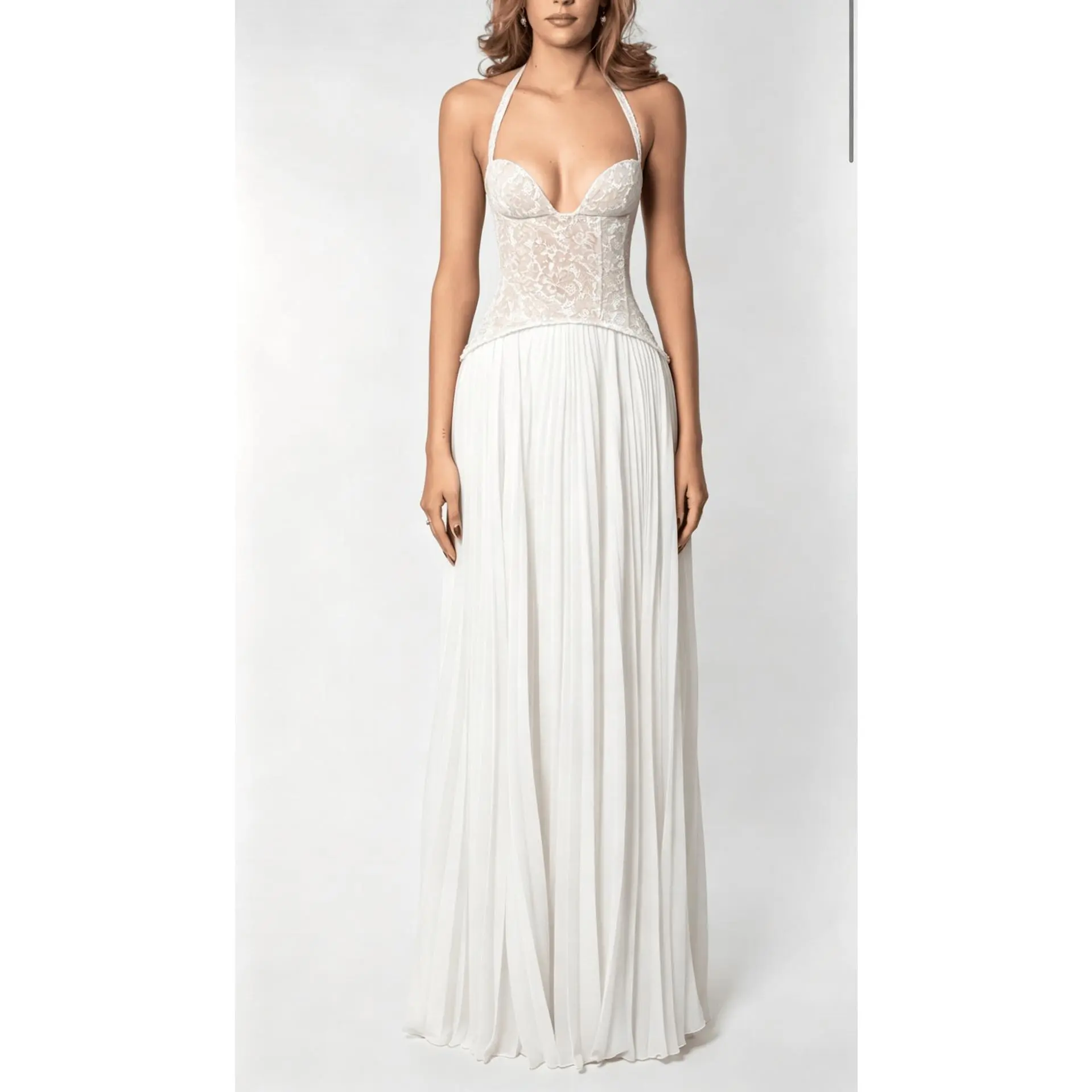 European and American cross-border 2025 new women's clothing Amazon sexy neck halter low neck waist pleated suspender dress