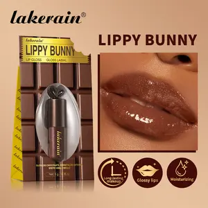 Lakerain Lippy Bunny Chocolate Glossy Lip Gloss, Adorable Rabbit Ear Design, Hyaluronic Acid & Glycerin Moisturizing Moisture Lock, Long-Lasting Shine, Cosmetic Gloss Lipgloss