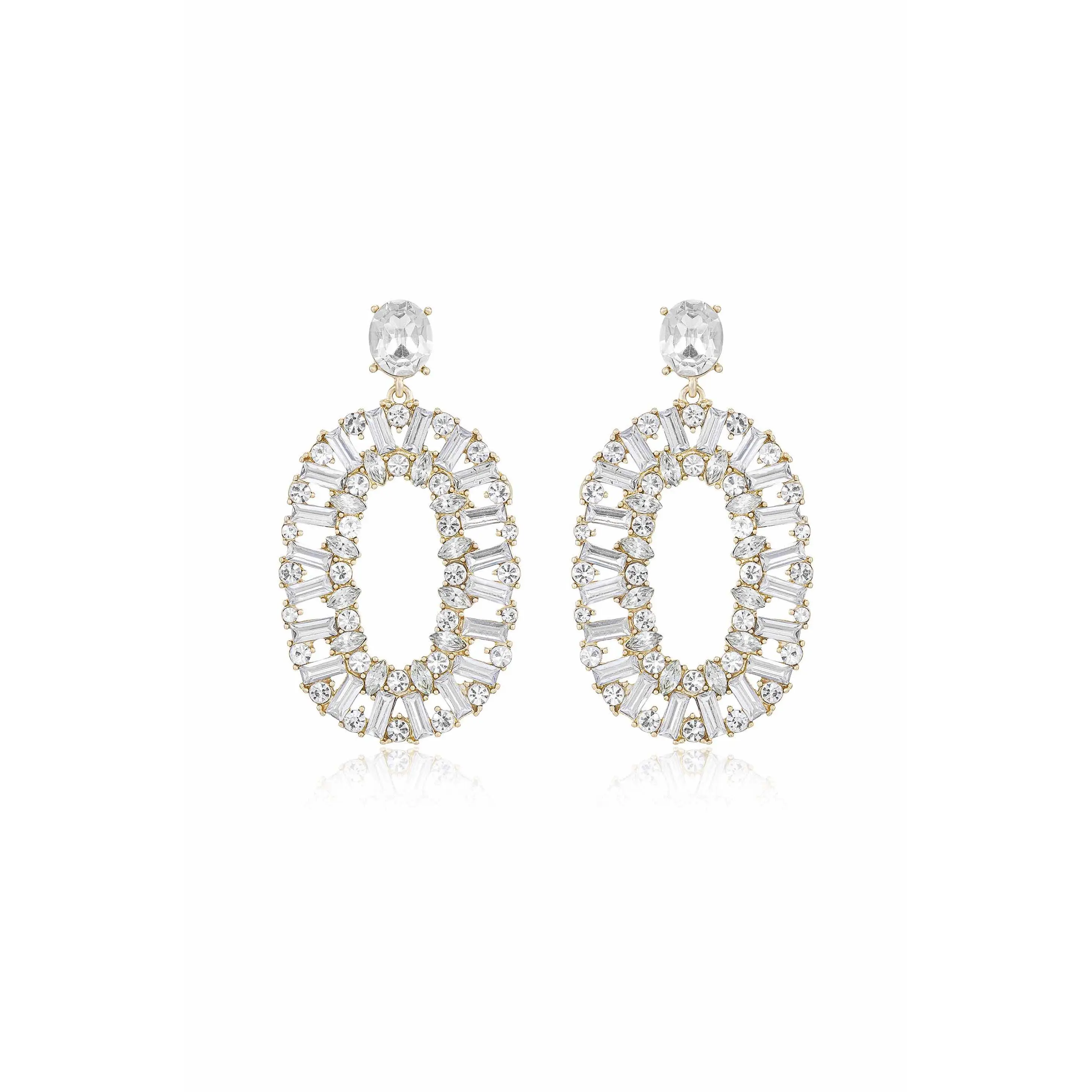 Ettika Sparkle Oval Dangle Earrings – 18k Gold Plated Statement Earrings with Glass Crystals for Elegant Shine