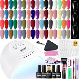 JODSONE 32 Color Gel Nail Polish Kit with UV Light with Base Coat Glossy Matte Glitter Top Coat 3 Kind of False Nail Tips with Glue