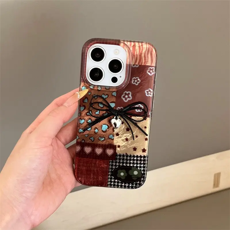 Perforated Vortex IND | Splicing Grid Star Butterfly | Black Bow | Glacier Pattern | Best Friend Gift | Cover | Suitable for iPhone 11 12 13 14 15 16 17 Pro Max