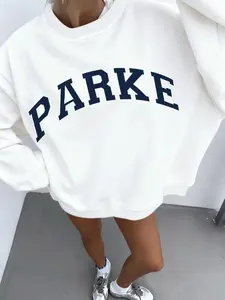 Women's Round Neck Long Sleeve Knit Sweater, Parke Letter Design, Casual Fashion, Warm and Comfortable, Fall & Winter Style, Knitwear