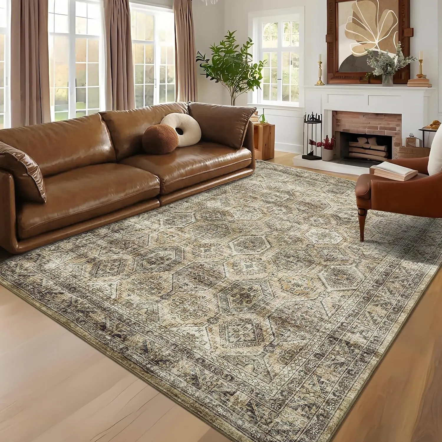 Bohemian Style Carpet Washable Area Rug Vintage Floral Carpet Soft Non-linting Carpet Stain-resistant Non-slip for Living Room Office rugs of tiktok