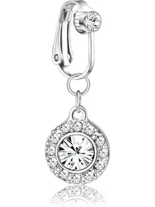 1 Pc Silvery Dazzling Non-Piercing Navel Clip for Women Men Refined Copper Alloy with Sleek Metallic Luster Fake Belly Button Ring Easy Clip-on Structure Authentic Body Jewelry Aesthetics in A Safe Pain-free Way