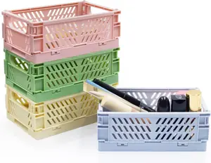 4 Pack Mini Small Foldable Plastic Baskets for Organization and Storage, Collapsible Storage Box for Home, Bedroom, Office, Classroom, Drawer Organizers.
