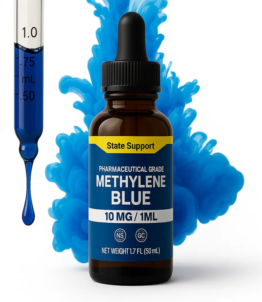 PQEKW USP Grade Methylene Blue Liquid Solution Bottle - 2% Concentration, 60ml (2 fl oz), Pharmaceutical Grade Healthcare Supplement, Probiotic Complex-Type Magnesium, Non-GMO, Vegan (Details on Packaging)