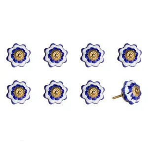 212 MAIN Hand-Painted 1.5x1.5in Blue & White Ceramic-Metal Drawer Pull Knobs - Artisan Craft, Set of 8, for Traditional Home Decor & Large Appliance Parts & Accessories