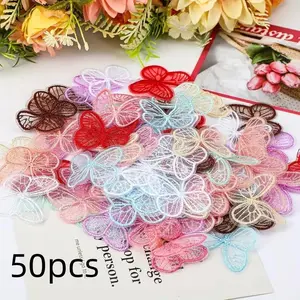 50pcs Lace Embroidery Butterfly Stickers, Sewing Supplies, Craft Materials, DIY Projects Scrapbook Patches, Shoe Decor, Headwear Accessories, Decoration, Sheer Mesh Lace