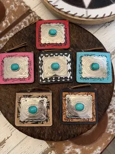 Concho leather wallet card holder